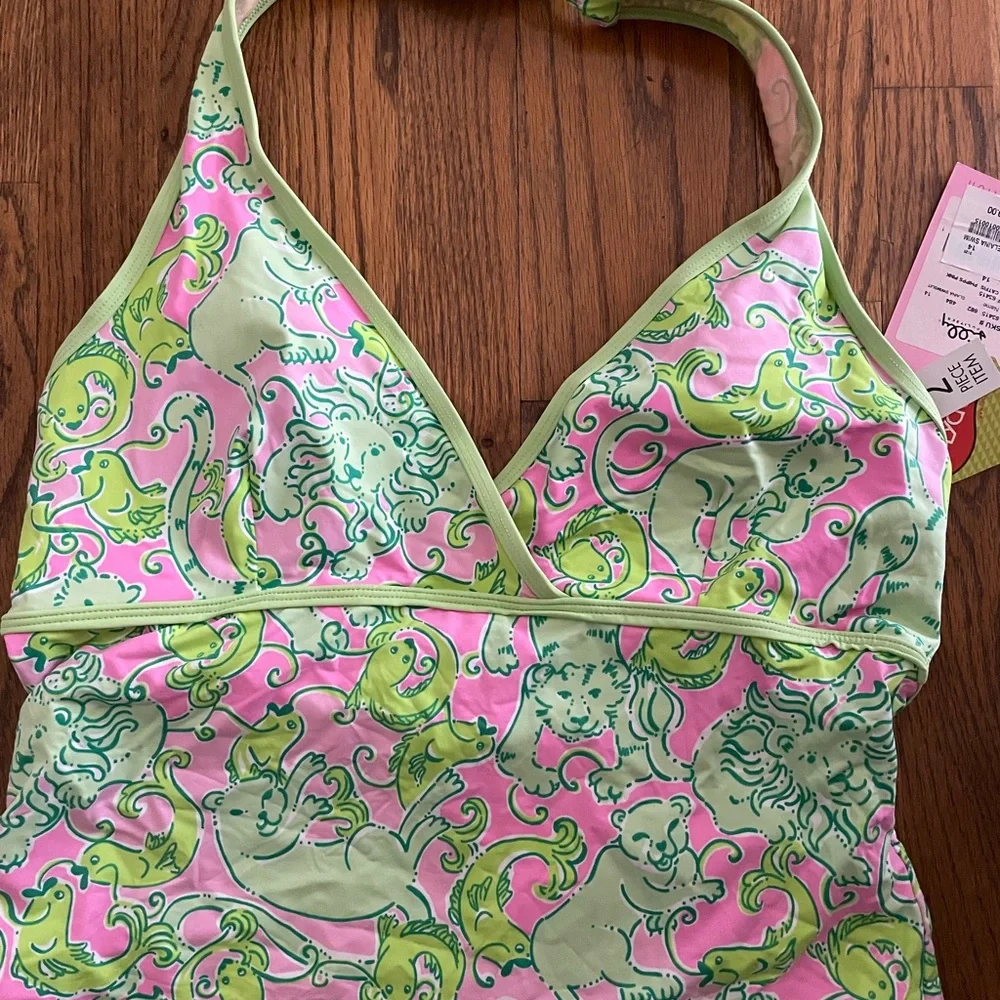 🆕⭐Ultra Rare⭐💗 4 Pc Set Lilly Pulitzer Pink & Green Tankini and Swim Cover Up